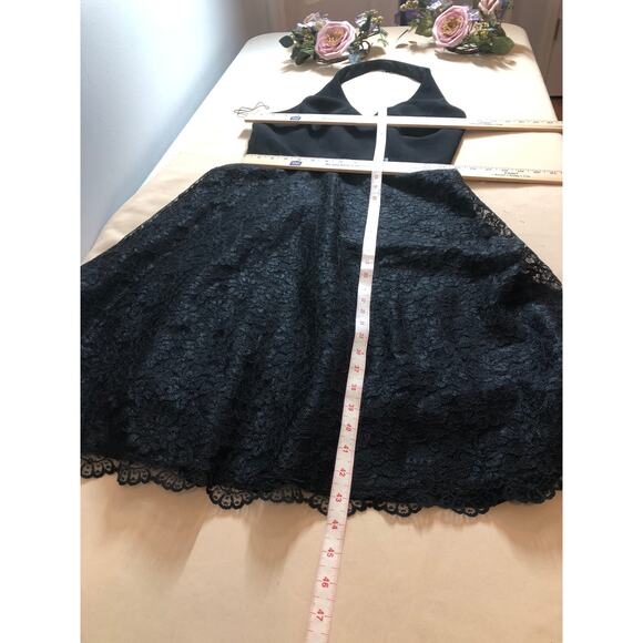 Maggy London Dress Women's 10 Black Halter A Line Lace Cocktail Party Elegant - Picture 10 of 10